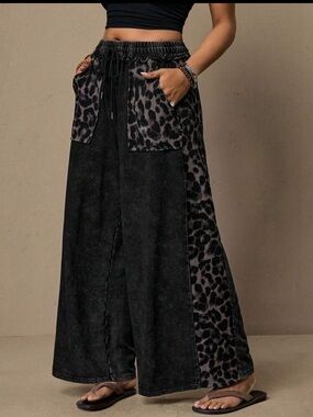 Boho Plus Size Tie-Dye Pocket Drawstring Wide Leg Pants